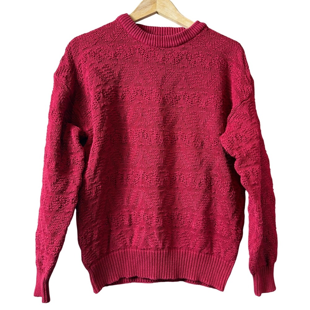 VTG‎ IZOD Men Textured Crew Neck Sweater Red Size Medium Preppy Ecletic Grandpa